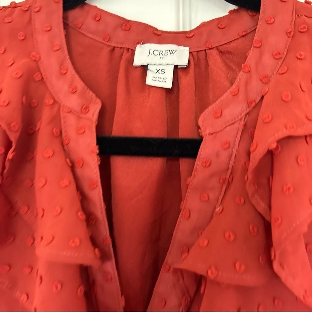 J. Crew Clip Dot Ruffle Button Up Blouse Size Extra Small Burnt Orange